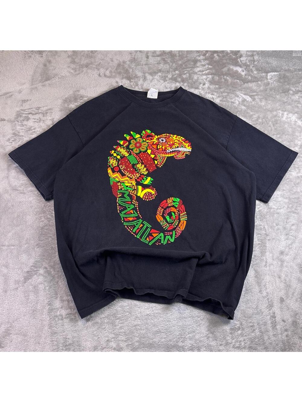 Chameleon Mazatlan Graphic T Shirt Black Colorful Reptile Art Tee Mens XL